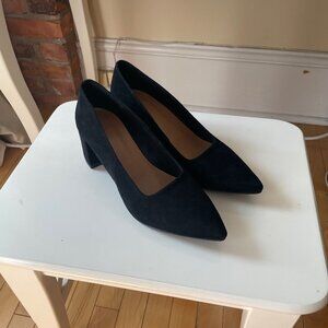 Flattered Suede Pointed Toe Pumps, Black Suede, Size 35